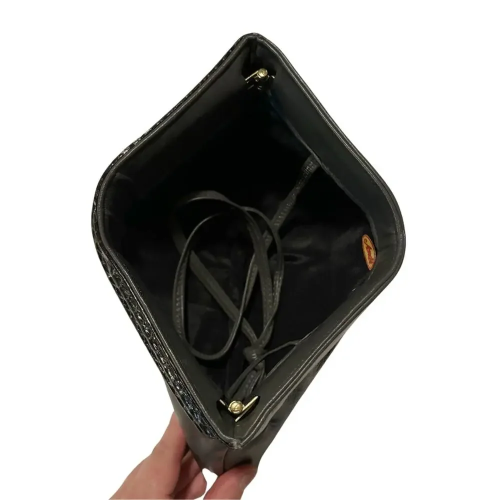 Vintage 1980s Ande Leather Clutch Shoulder Bag Gray